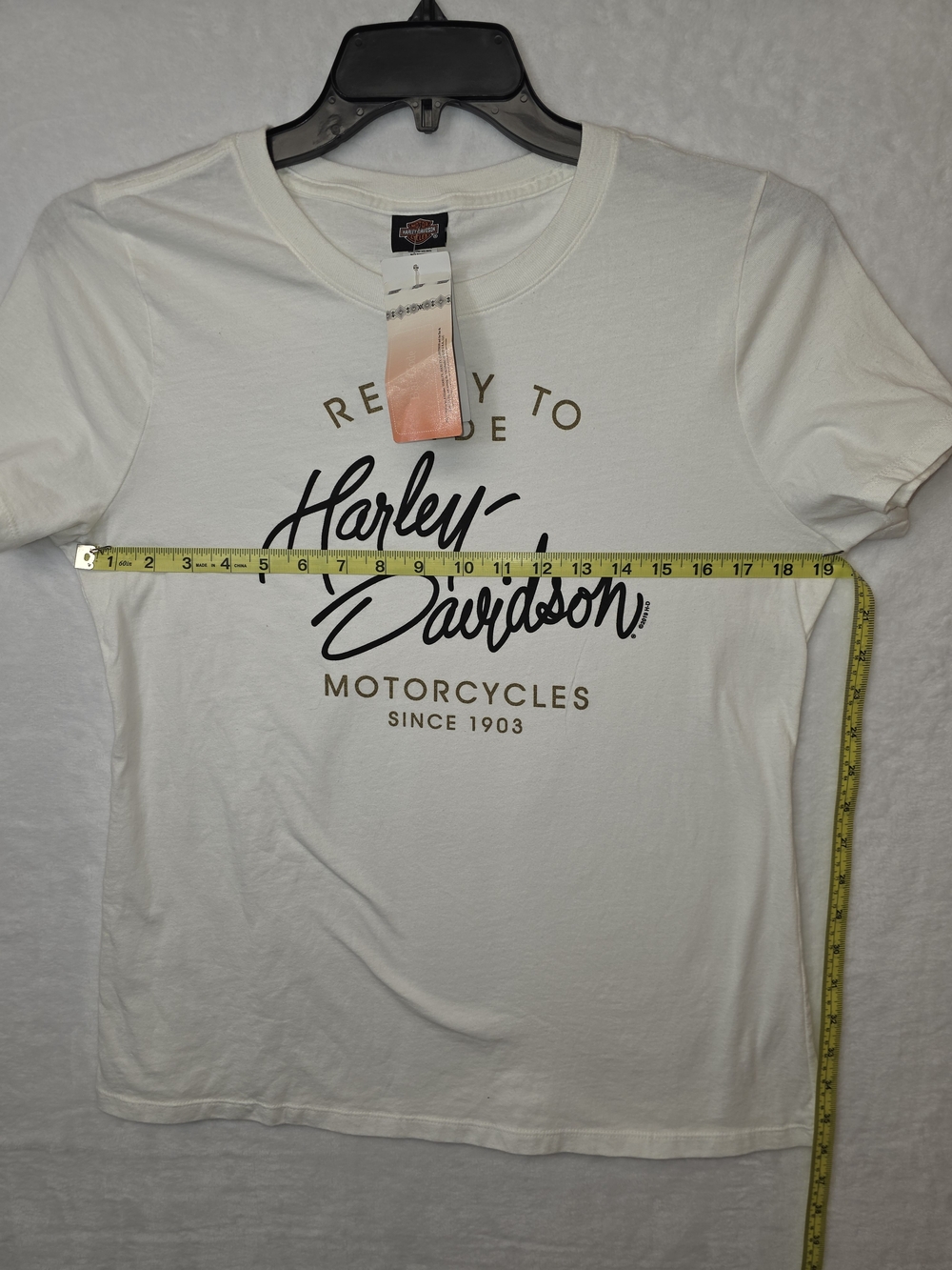 Harley-Davidson Cream Short Sleeve Tee with Black & Gold Script - Picture 9 of 12
